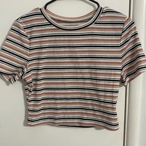 Stripped round neck crop top